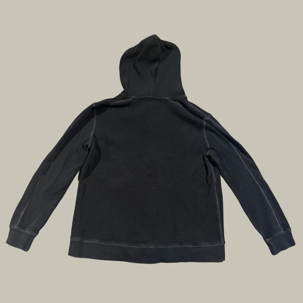 Banana Republic Waffle Knit Hoodie Mens XL Black Full Zip Cotton Thermal Sweater
